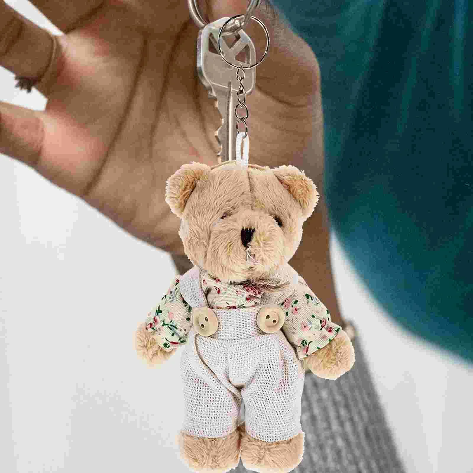 11cm Little Bear Plush Stuffed Toys Cute Wear Clothes Couple Cartoon Bear Keychain Doll Backpack Car Bag Wedding Decor Kid Gift