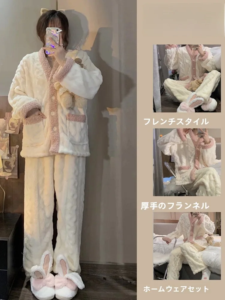 women's-coral-fce-pajamas-thiened-fce-home-clothes-v-ne-long-sve-spwear-sweet-cute-sle-two-piece-set