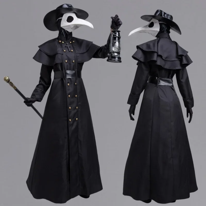 Adult Halloween Medieval Steampunk European-American Plague Doctor Costume with Crow Beak Bird Halloween Costumes