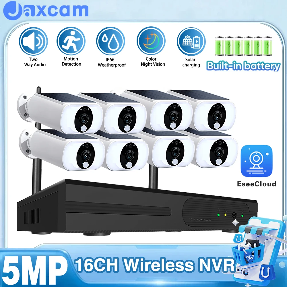 

5MP Solar Camera 16CH System Kit Wireless Camera System Outdoor 5000mAh Battery Wifi Camera PIR Detection CCTV Cam Set
