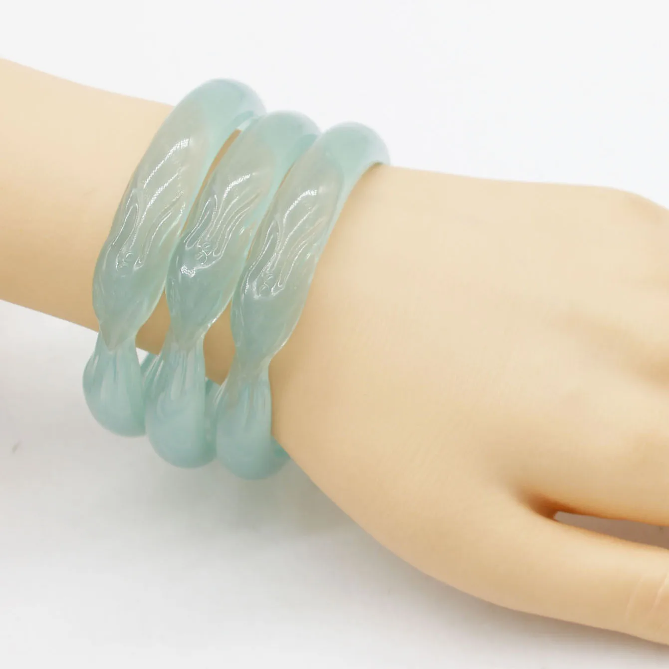 3 Bracelets High-Quality Resin Minimalist Elegant Hand Accessories, Forest-Inspired Translucent Sky Blue Jingle Bracelets
