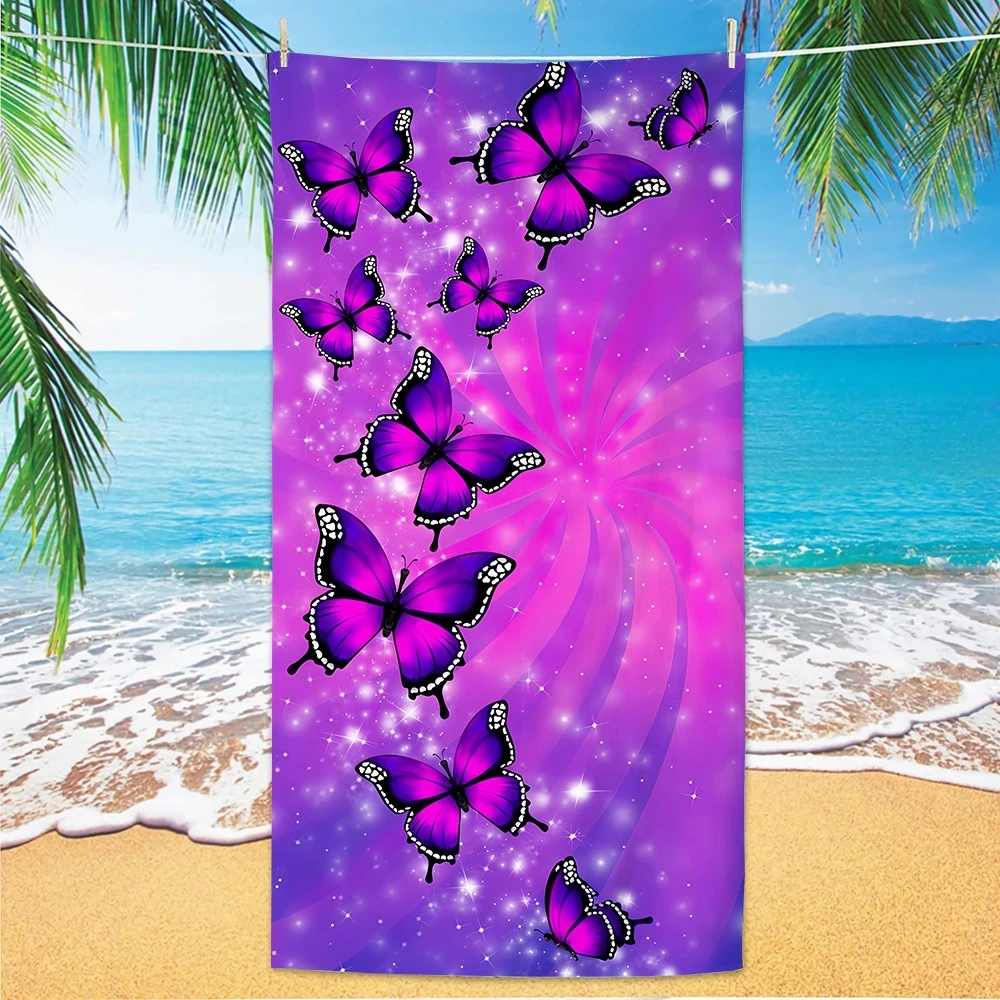 Light Purple Bokeh Violet Butterfly Print Beach Towel,absorbent for beach parties,yacht trips,garden & outdoor casual leisure