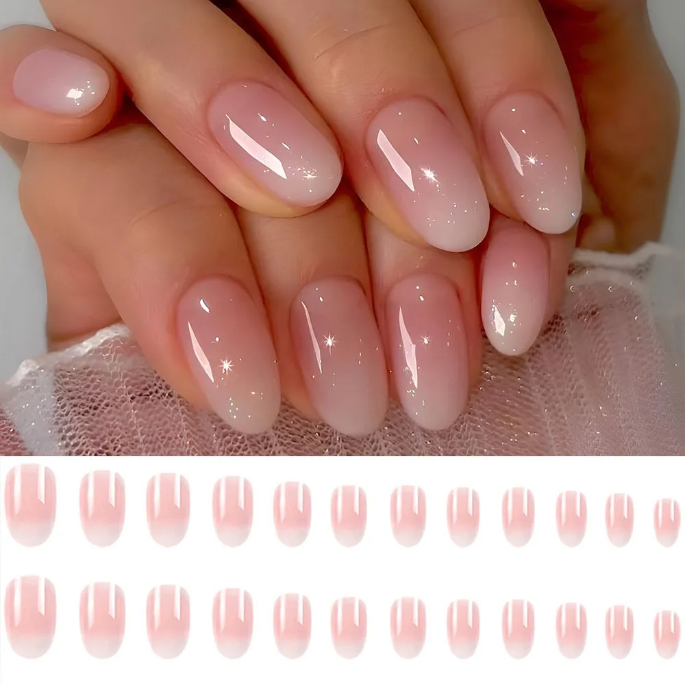 

False Nail Short Almond French Tips Nail Art Wearing Patches Nail Decor Pink Nails Extension Manicure Acrylic Nail Jelly Glue