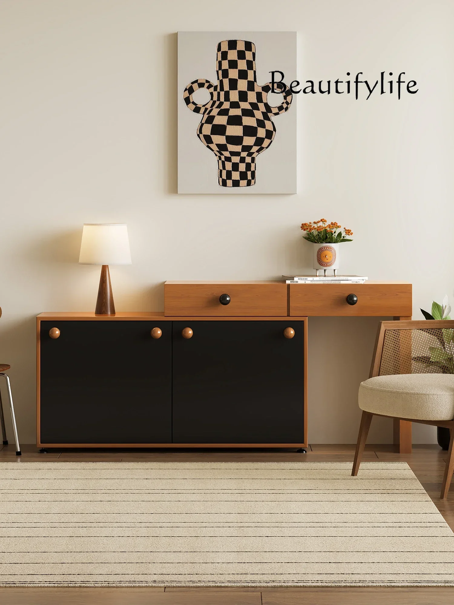 

French retro dresser bedroom light luxury high-end makeup table storage integrated bedside medieval chest