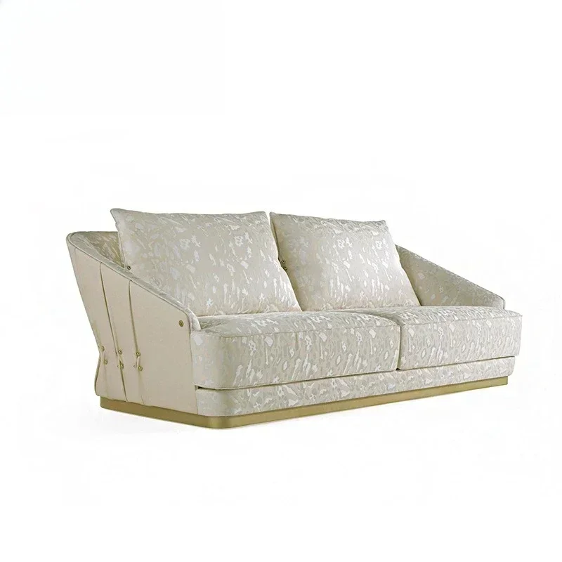 High-end creative waist leather s ofa It alian villa livi ng room ligh t lu xury double so fa