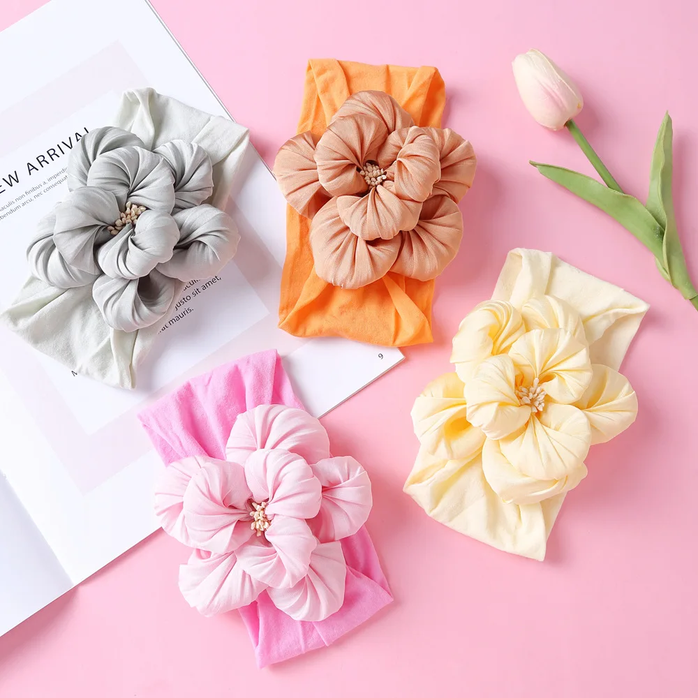 

Parent-child hair accessories nylon elastic baby headband baby wide headband flower children's headgear