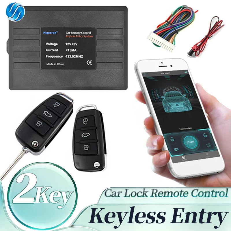 HIPPCRON Car Remote Central Door Lock Keyless System Central Door Locking Vehicle Keyless Entry System with 2 Remote Control