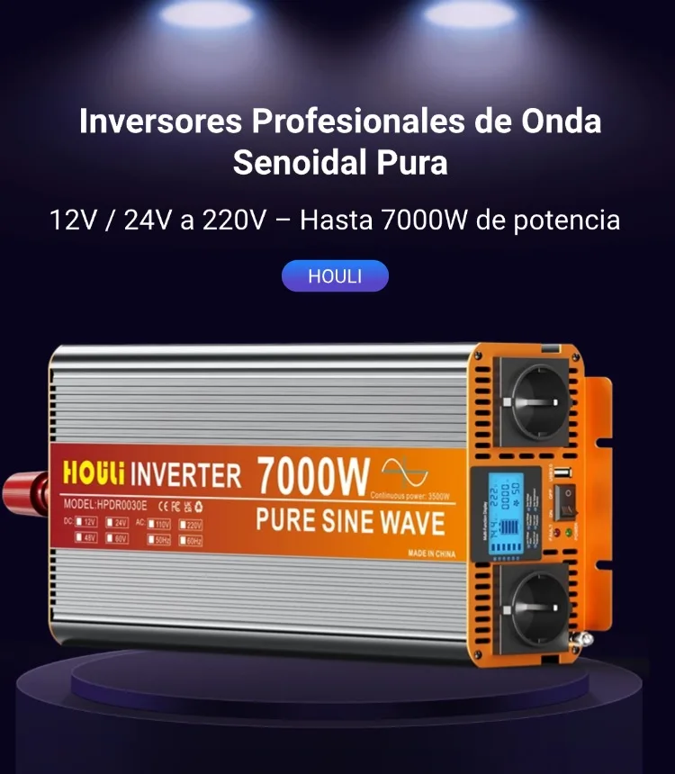 

HOULI 7000W Pure Sine Wave Inverter 12V/24V to 220V High Power Solar Inverter for Car Camping Portable Power LCD/Remote Control