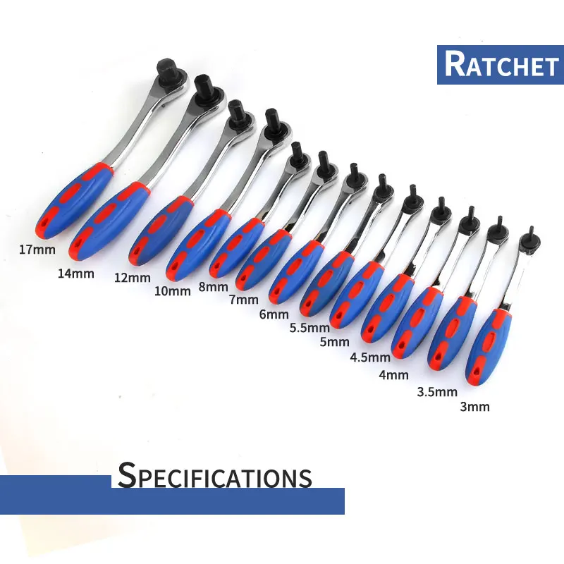 Ratcheting Hex Bolt Spanner Reversibl Ratchet Allen Key Wrench with Soft Rubber Handle Size 4mm 5mm 6mm 8mm 10mm 12mm 14mm 17mm