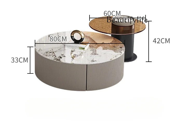 Bright rock slab round coffee table combination modern very simple small apartment tea table