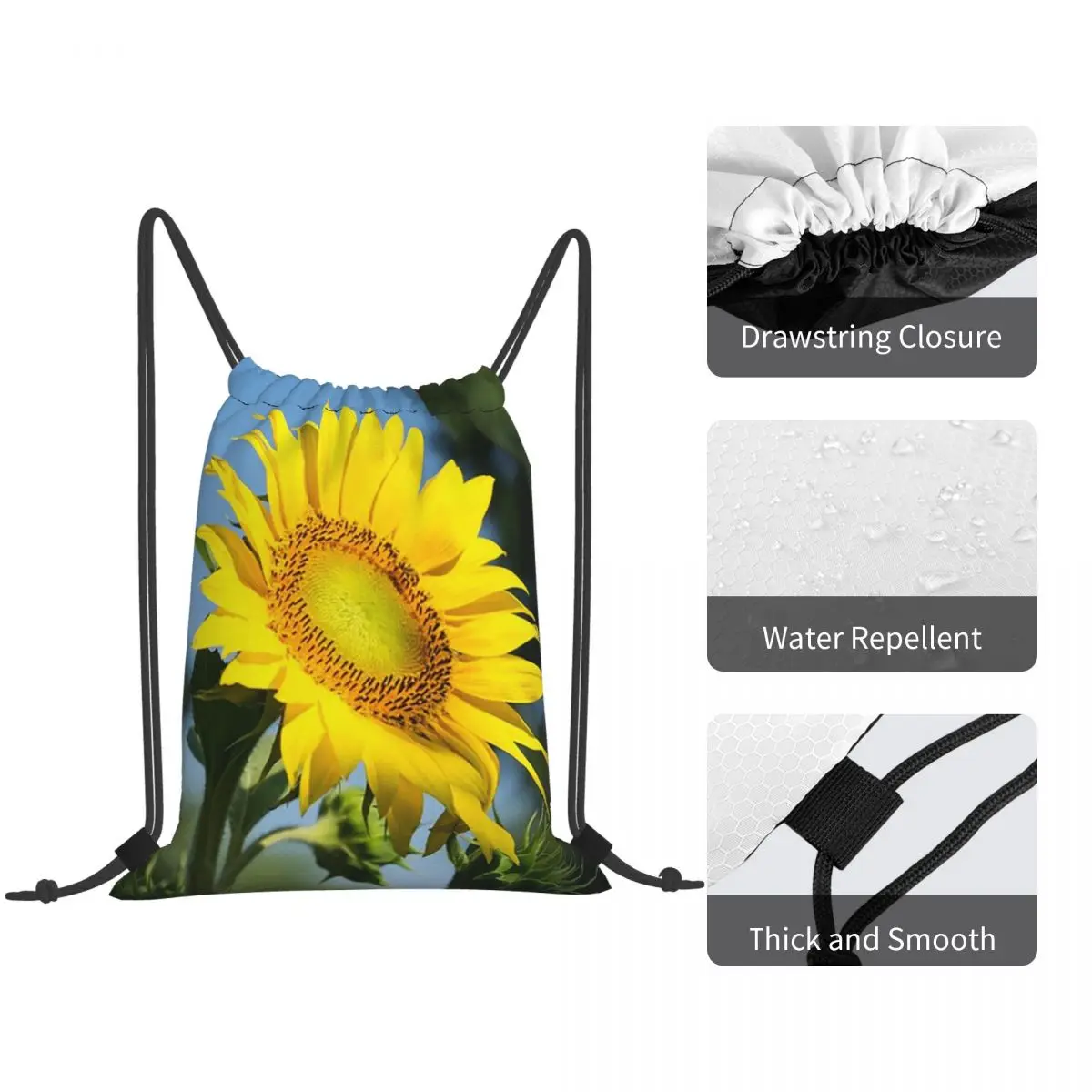 Sunshiny Yellow Sunflower In Bloom Backpacks Casual Drawstring Bags Sports Bag Book Bags for Man Woman School