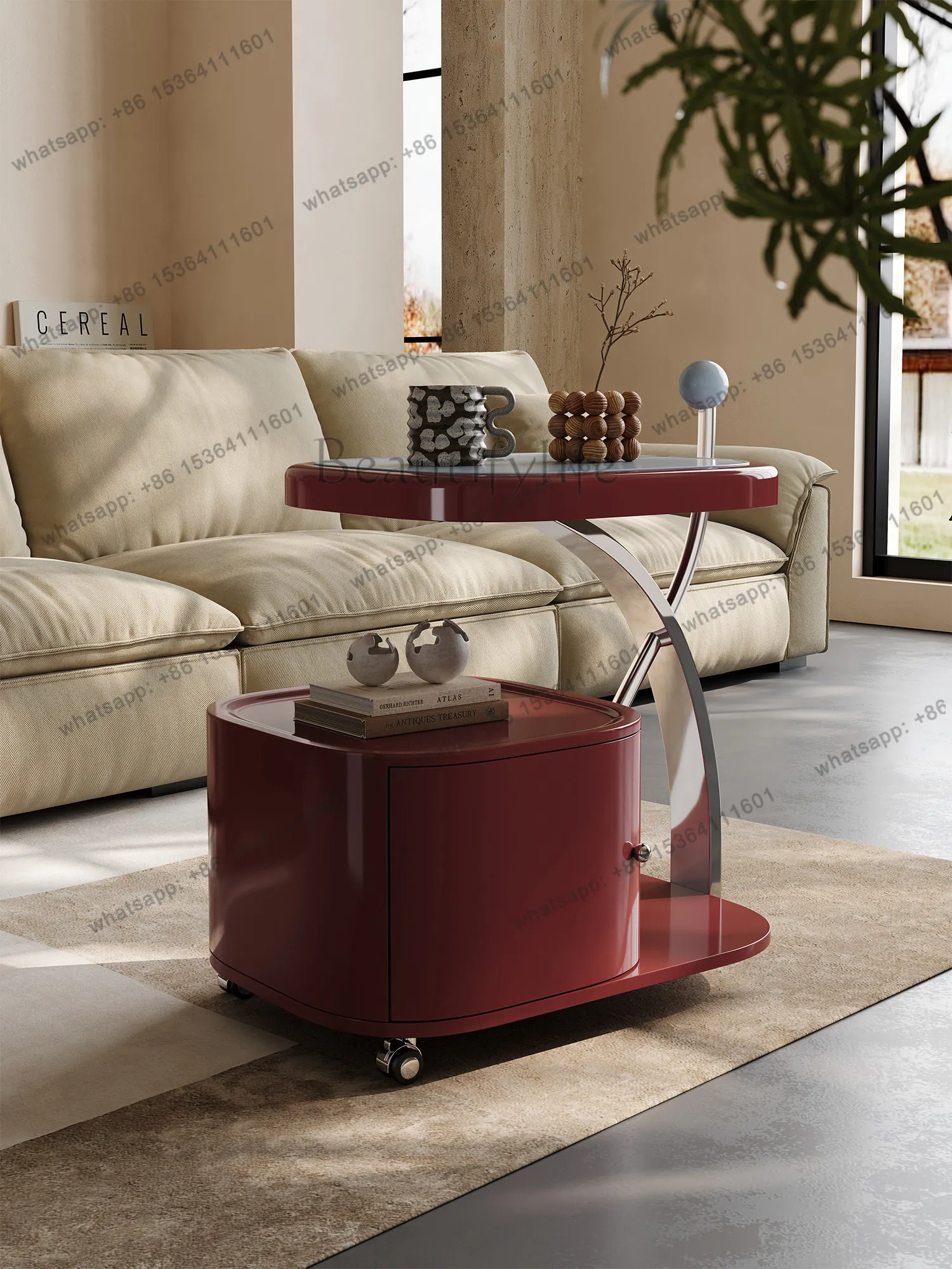 YJ New living room mobile side few two-layer trolley home designer light luxury high-end balcony small coffee table dining car