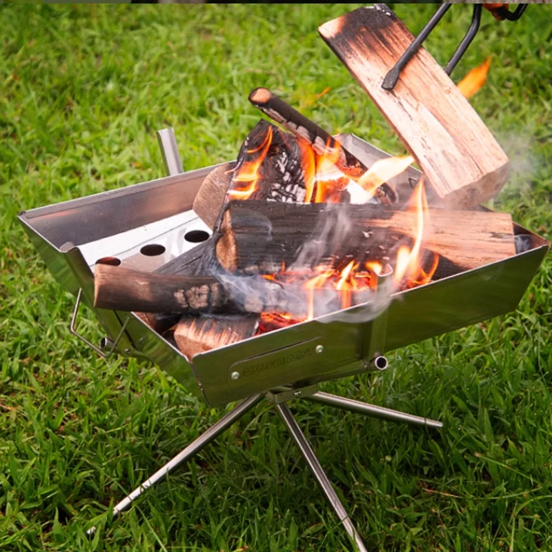 Outdoor IGT Stainless Steel Barbecue Grill Camping Portable Stand Wood Stove Camping Fire Station