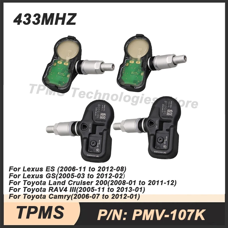 

4 шт. датчиков давления в шинах TPMS 433 МГц PMV-107K для Lexus ES GS, Toyota RAV4, Camry, Land Cruiser, Prius 42607-50010 42607-50011