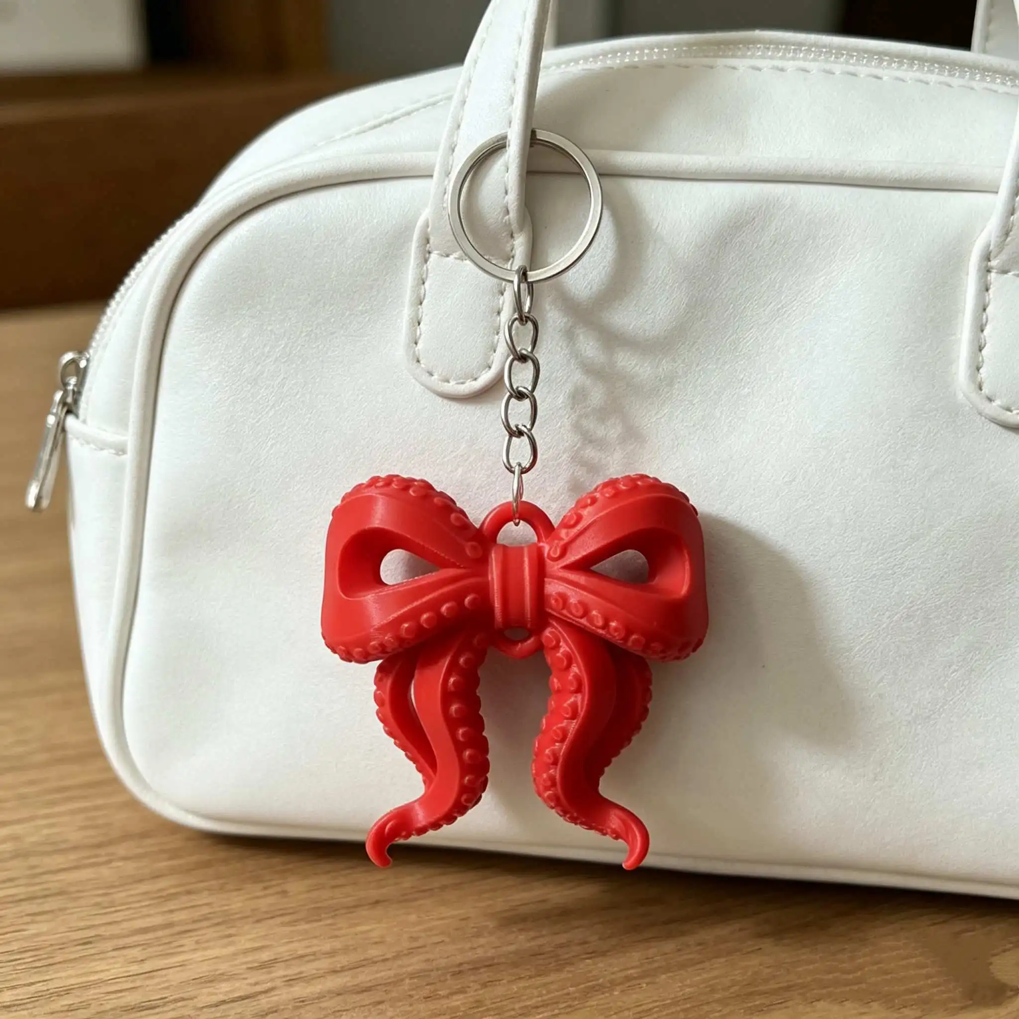 Korean Octopus Tentacle Bow Keychains 3D Printed Fashion Bag Pendant Phone Hanging Chain Keychain Women Key Ring Creative Gift