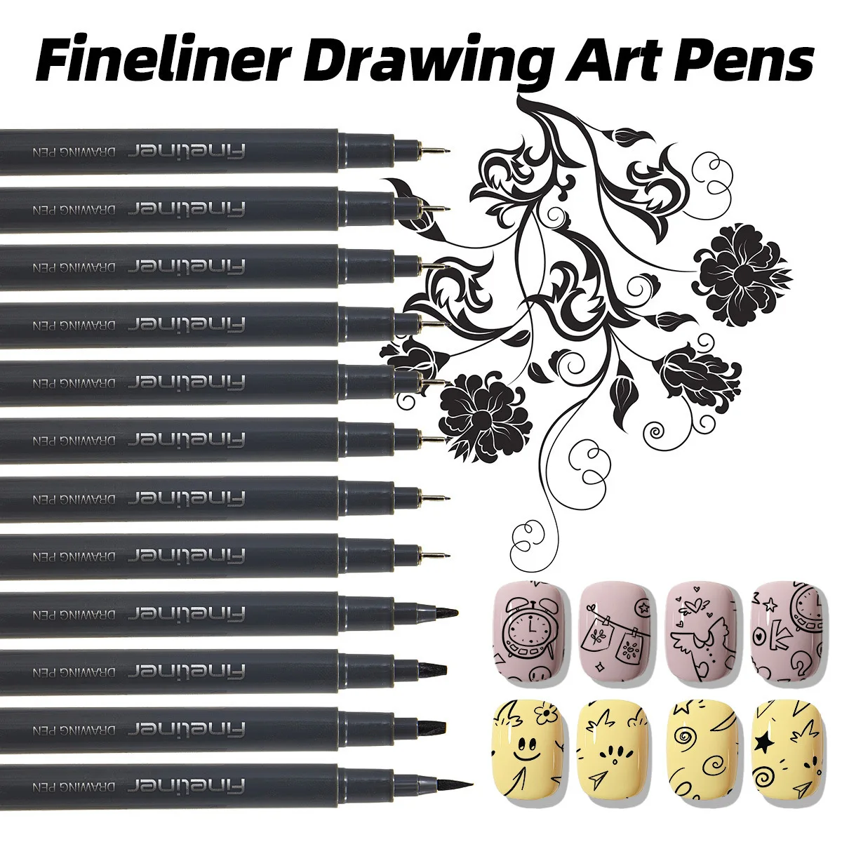 12-Pack Black Fine-Line Waterproof Ink Pens Set Document Pigment Liner Pens Dotted Drawing Journal Compatible