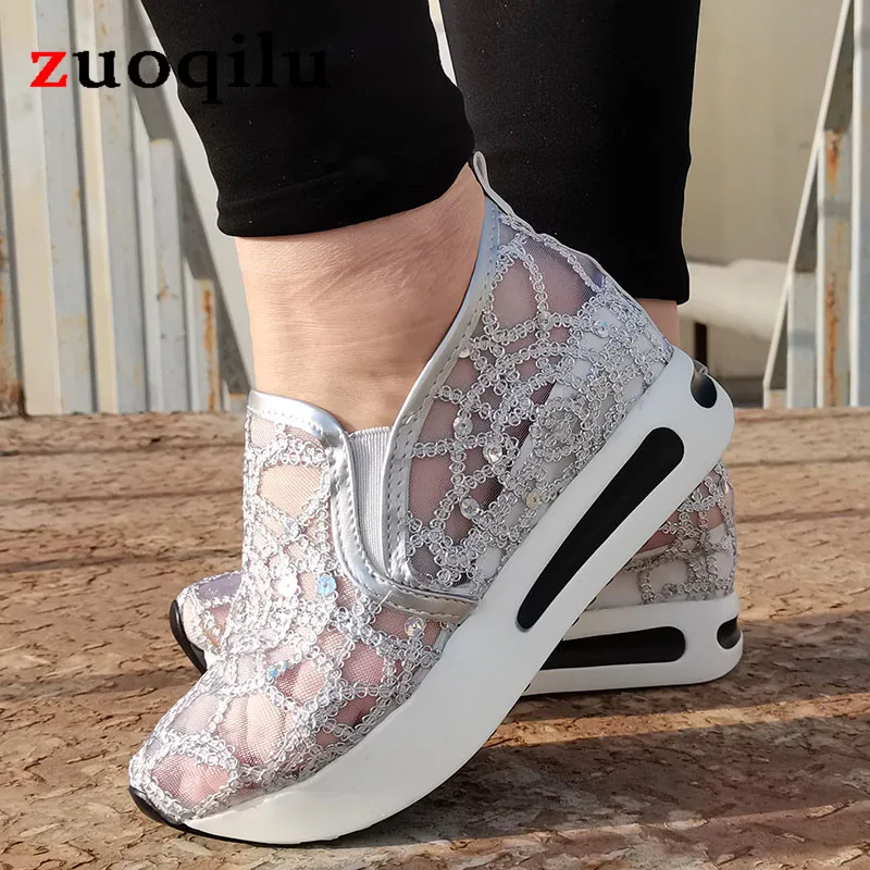 Summer wedge shoes women sequin slip on loafers plus size woman shoes ladies vulcanize shoes women sneakers casual footwear