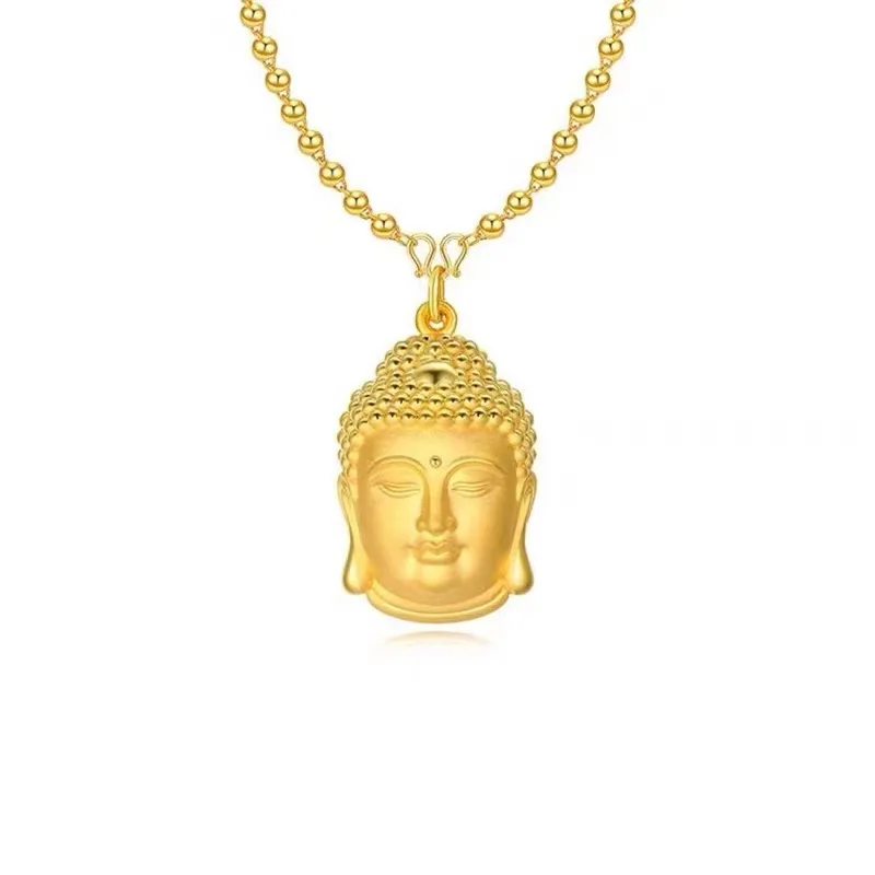 Buddha Head Pendant for Unisex, 24K Gold, AU999 | Gandhara-style Buddha heads with Sanskrit engraving, spiritual solemnity.