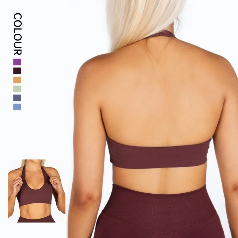 SHINBENE Women's Halter Backless Fitness Yoga Bra Backless Thickened Fitness Sports Bra