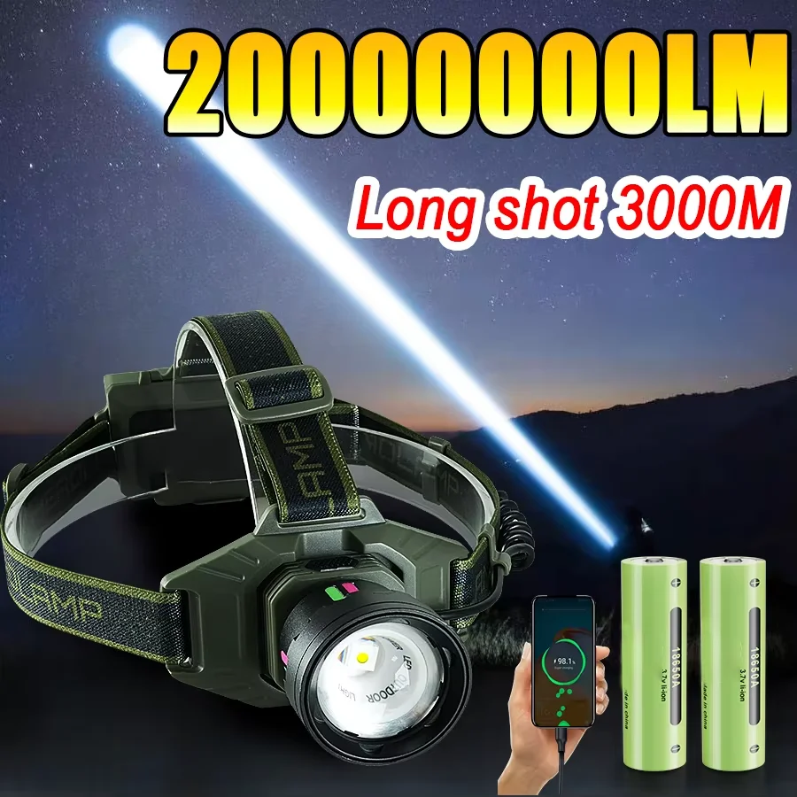 

Самый мощный светодиодный налобный фонарь 20000000LM с датчиком, перезаряжаемый, на аккумуляторе 18650, для рыбалки и кемпинга