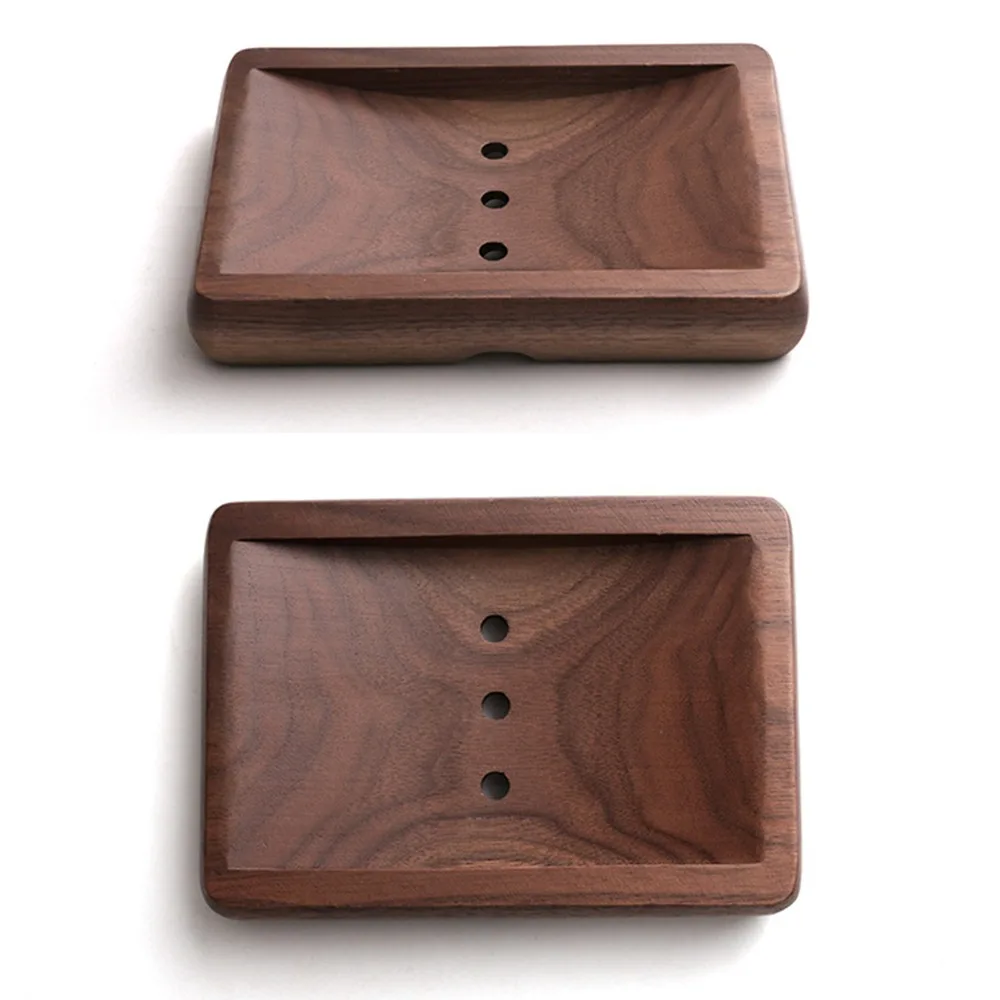 Portable Black Walnut Wooden Soap Dish Wood 10*14cm Bar Soap Holder Soap Saver Box Bathroom Countertop