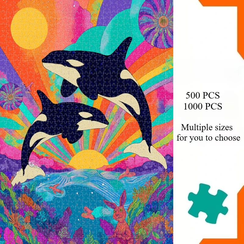 Adult Jigsaw Puzzle 500/1000/1200/2000 Pcs Puzzle Orca Are Jumping Paper Puzzle Decorative Painting Exercise Brain Thinking
