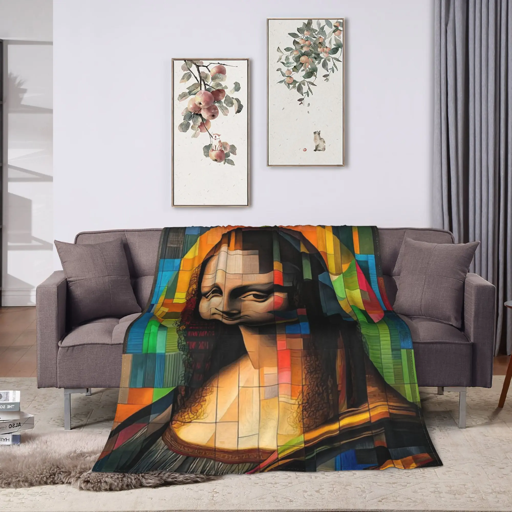 Warm Soft Blankets Plane Travel Geometric Pop Art Mona Lisa Bedding Throws Aesthetic  Bedspread For Couch Bed