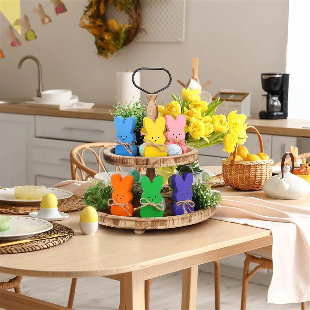 

Reliable Easter Decorations Indoor, 6PCS Wooden Easter Bunny Decor for Table