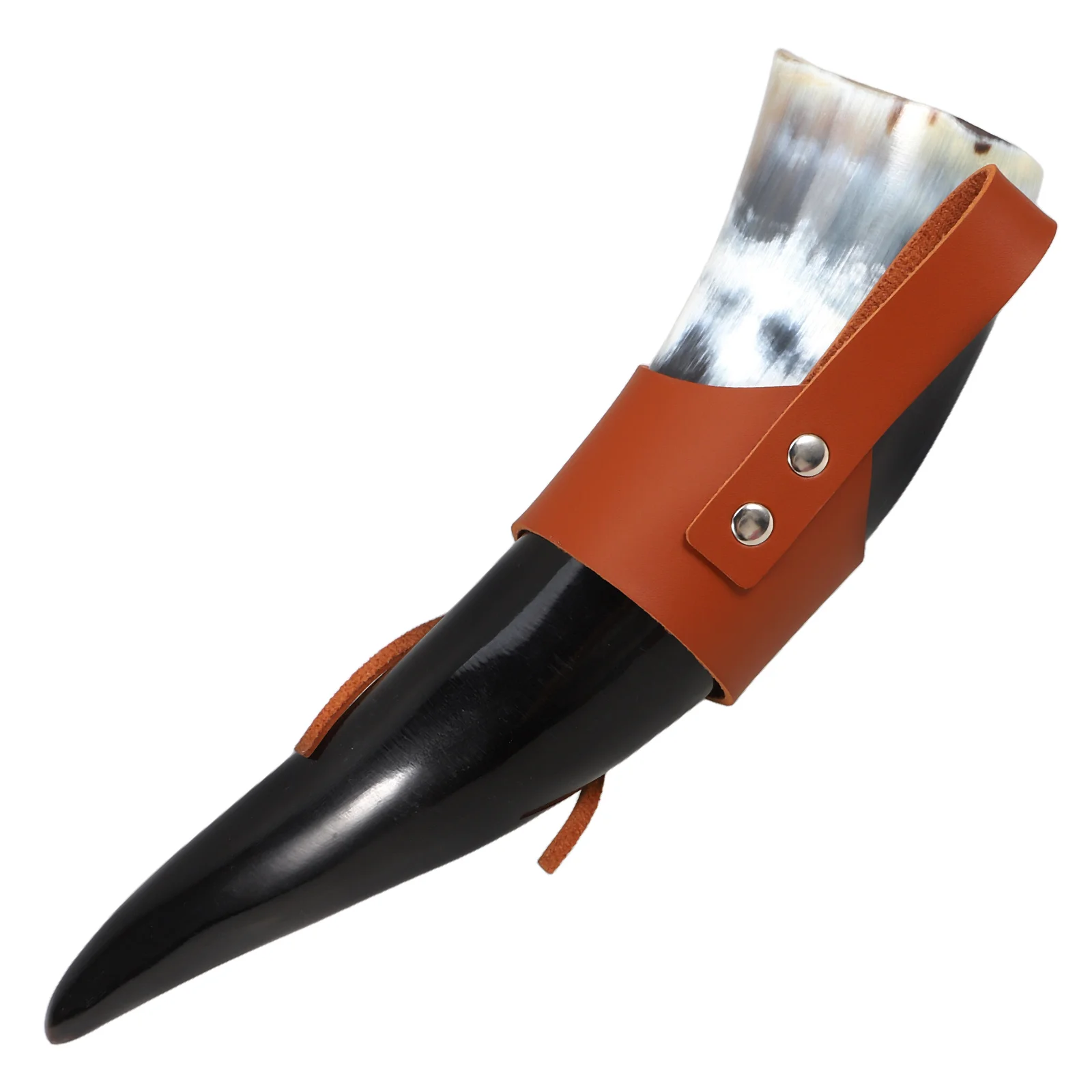 

1pcs Viking Drinking Horn With Pu Holder, Rustic Wine Cup For Mead Beer, Medieval Belt Mug For Cosplay Party, Vintage Horn Mug,