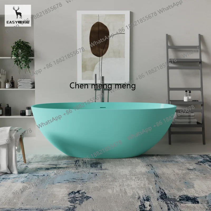 

Blue color full body artificial stone bathtub independent deep bubble hotel homestay small apartment