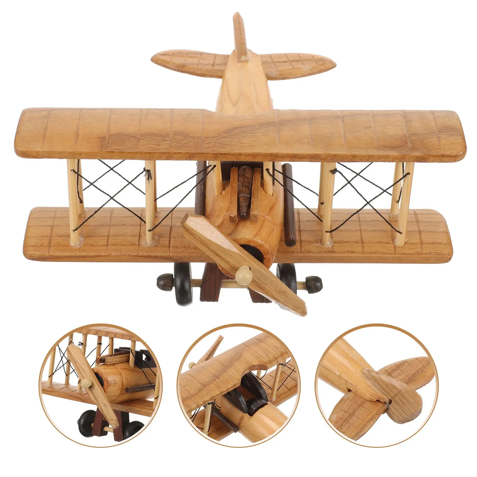 Retro Wooden Plane Toys Vintage Model Crafts Airplane Wooden Plane Model Adorn Room Decor Ornament Miniature