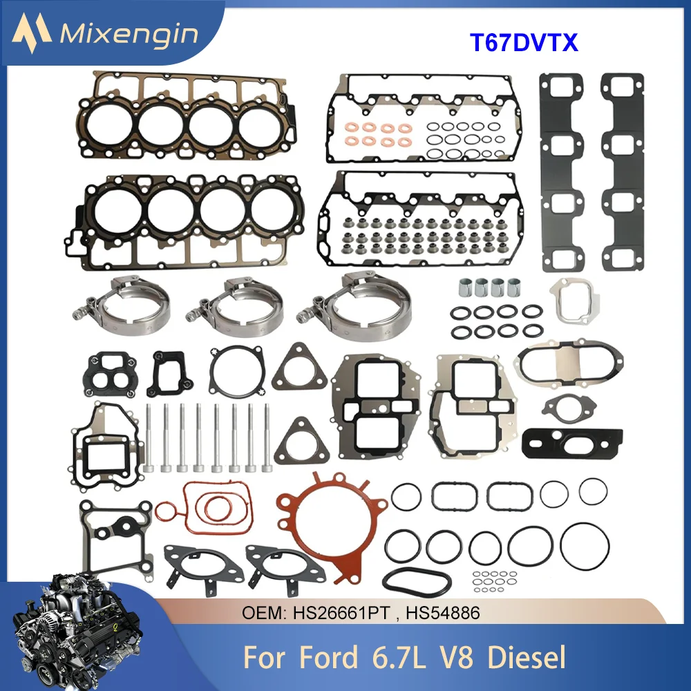 Piezas de motor T67DVTX, juego completo de juntas compatible con Ford 6,7 L V8 diésel para Ford F-250 F-350 F-450 F-550 SUPER DUTY 6.7L HS26661PT HS54886