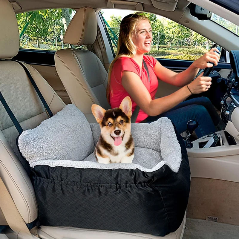 

Small Dog Car Seat Travel Bed Soft Detachable Washable Booster with Storage Pocket Safety Belt Non Slip Bottom for SUV Car Truck