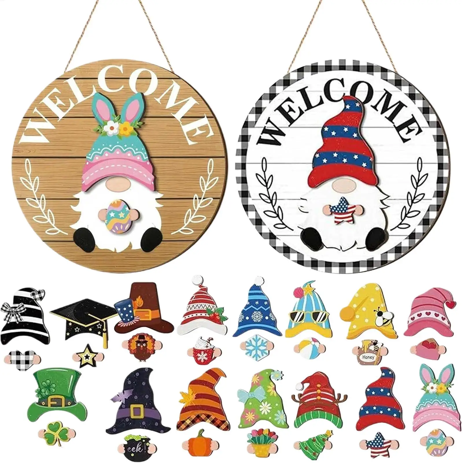 Gnome Door Sign Interchangeable Design Magnet Pieces Halloween Gnome Welcome Sign Home Front Door Christmas Party Decorations