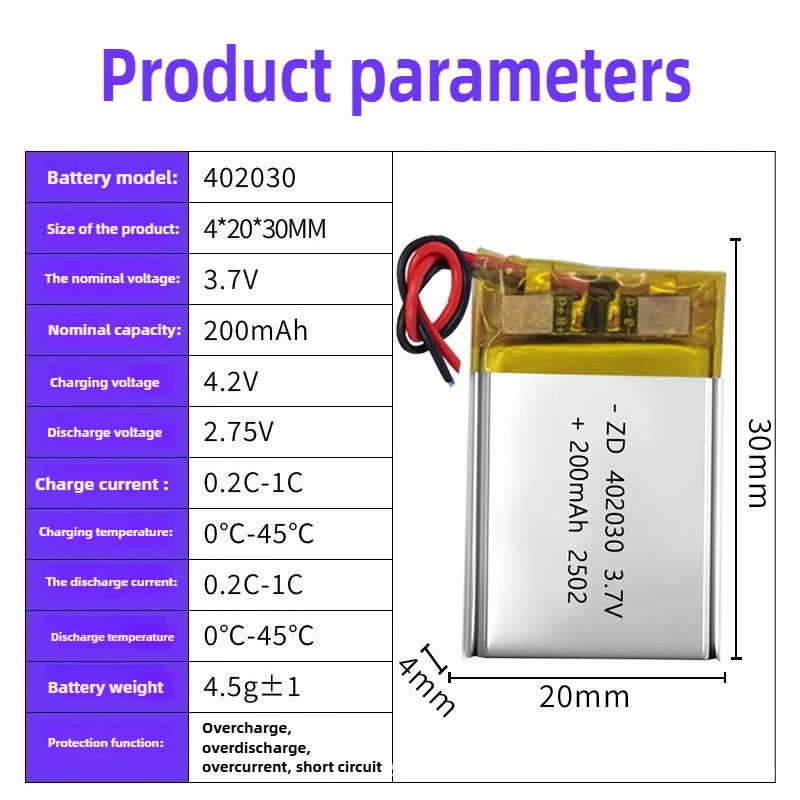 2-10 قطعة يبو 402030 200 مللي أمبير بطارية 3.7 فولت بطاريات ليثيوم أيون بوليمر ليثيوم بو للفرقة الذكية لتحديد المواقع أداة تدريب الحيوانات الأليفة خلية كاميرا الويب #2
