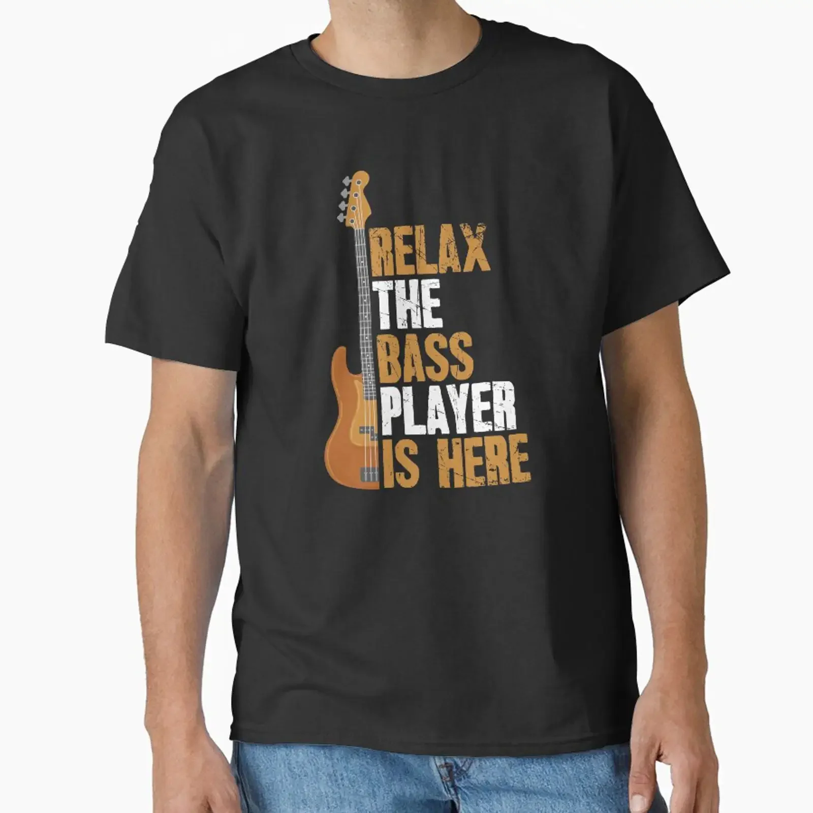 Relax The Bass Player Is Here Bassist Guitarist Classic T Shirt vintage Washed fashion homme Versatile streetwear Slightly Soft
