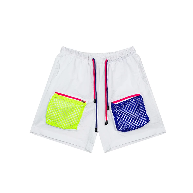 White Bright Green Blue Color Casual Shorts Women Summer New Fishing Net Contrasting Color Pocket Trendy Brand Loose Beach Pants