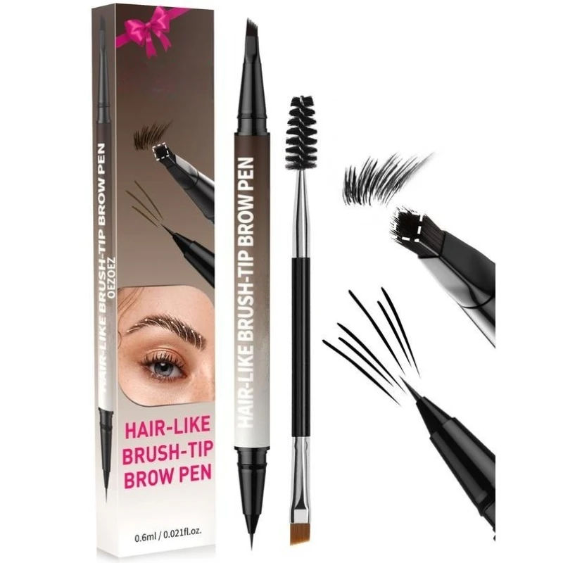 Lápis de sobrancelha de cabeça dupla 2 em 1, natural, à prova d'água, à prova de suor, preenchimento de longa duração, maquiagem tridimensional misturável para os olhos