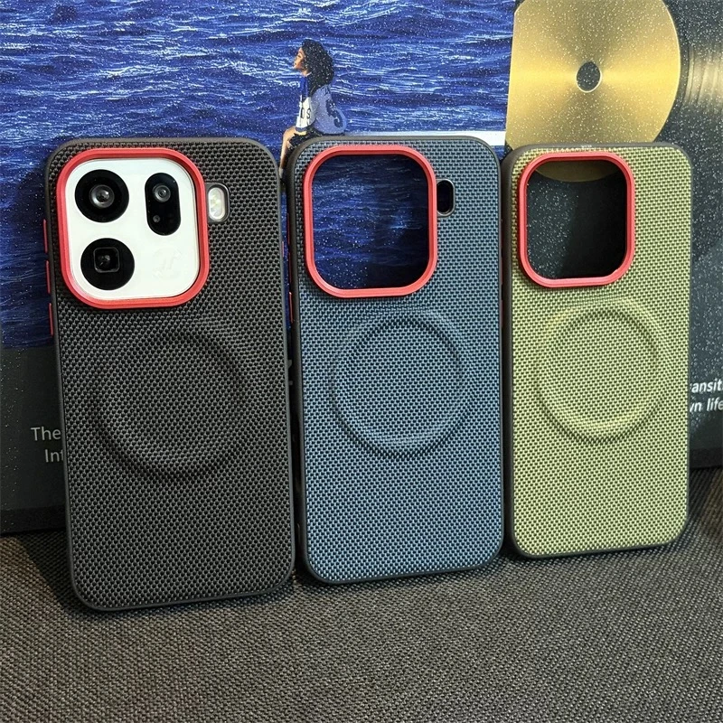 حافظة منسوجة من النايلون المغناطيسي لهاتف اوبو فايند X9 برو MagSafe غطاء خلفي من الجلد غير اللامع صديق للبشرة لهاتف Find X 9 X9Pro 5G ممتص الصدمات