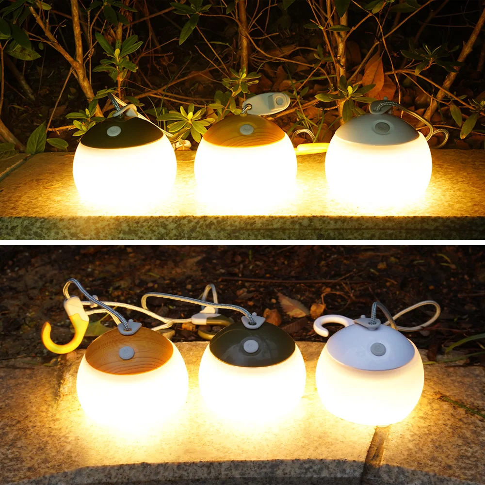 Mini Camping Lantern Type C Rechargeable Outdoor Hanging Lights Waterproof Portable Warm Lighting Table Lamps For Garden Yard