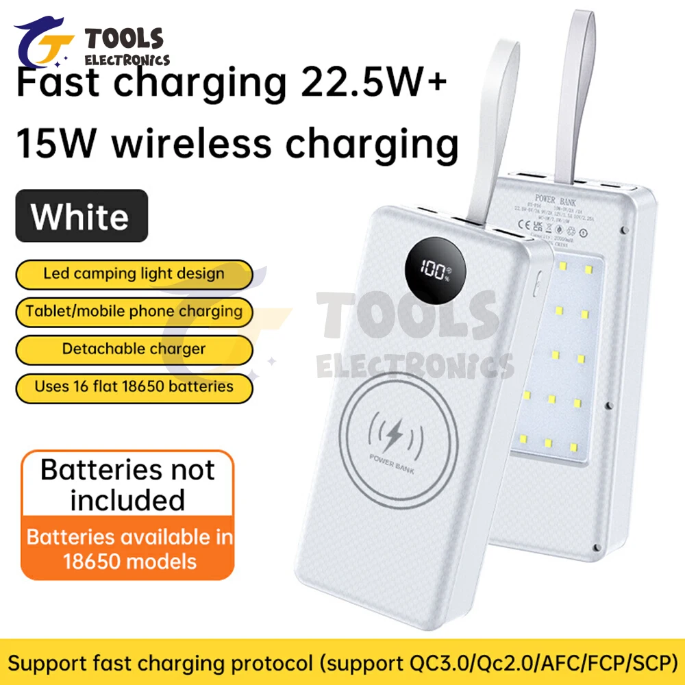 

16 Cells 18650 Power Bank Case DIY Kits 22.5W Fast Charging Lithium Battery Charging Case DIY Lithium Battery power Bank Box