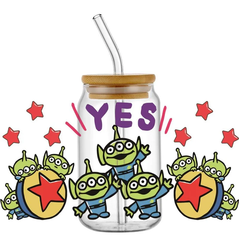 Custom Miniso Cartoon Transfer Toy Story Stickers Waterproof UV DTF Cup Mug Wraps Sticker DIY 3D Wrap Decal For 16oz Libbey Can