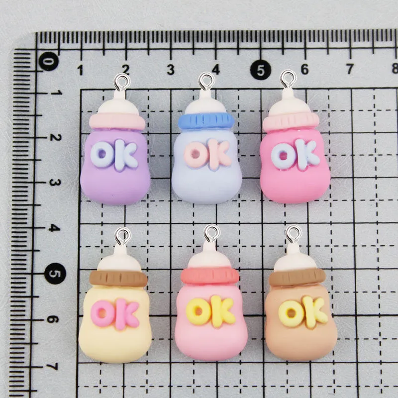 10Pcs Kawaii Cartoon OK Feeding bottle Resin Pendant DIY Earrings Necklace Pendants Bracelet Keychain Decoration Flat Back Resin