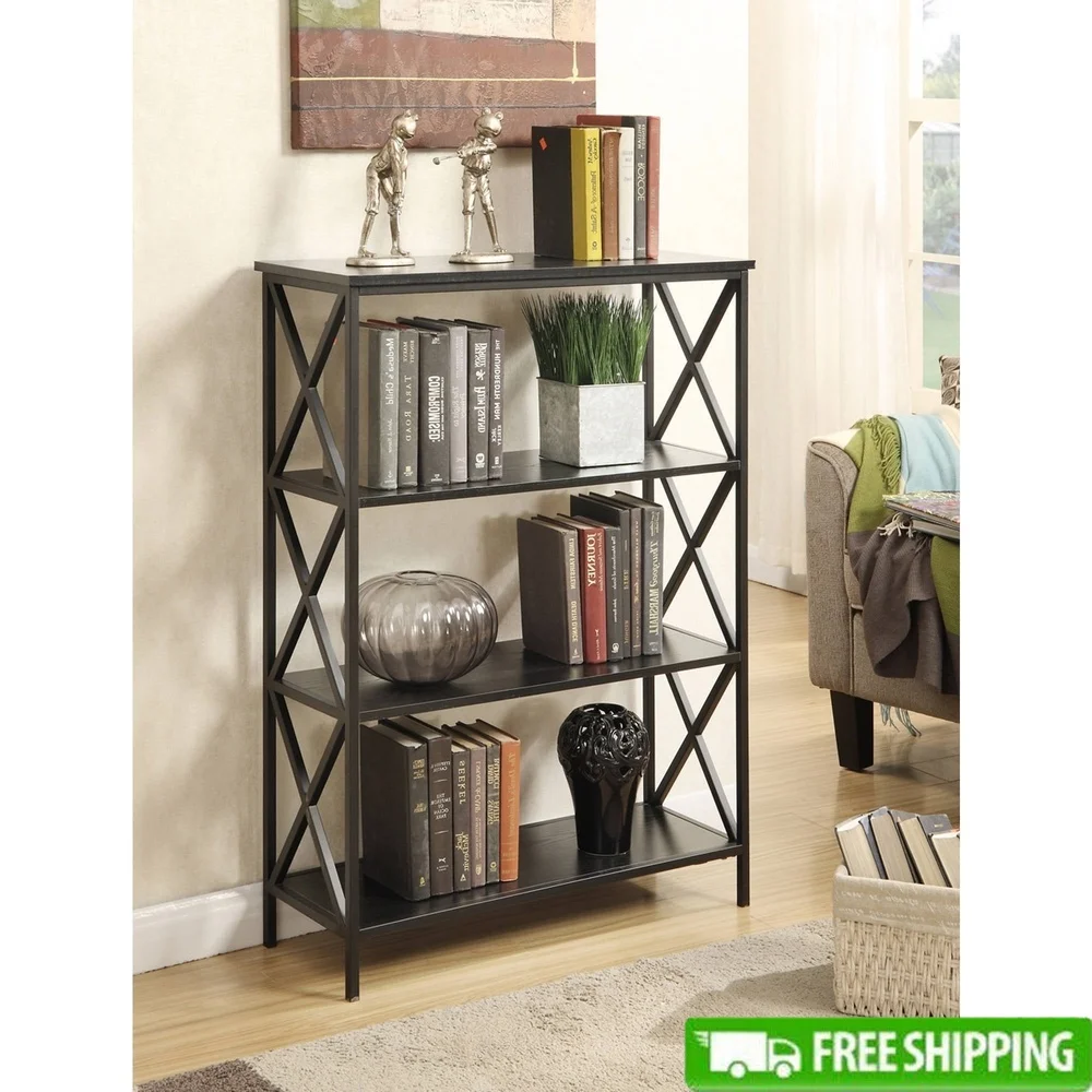 

Tucson 4-уровневый книжный шкаф, современный открытый стеллаж, прочная металлическая опора, дисплей для хранения книг, декор для гостиной, офиса