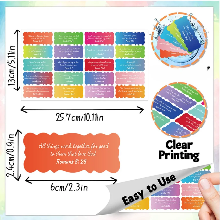 200 Pcs Scripture Inspirational Sticker Colorful Bible Verse Sticker Motivational Faith Decal Jesus Scalloped Seal Sticker