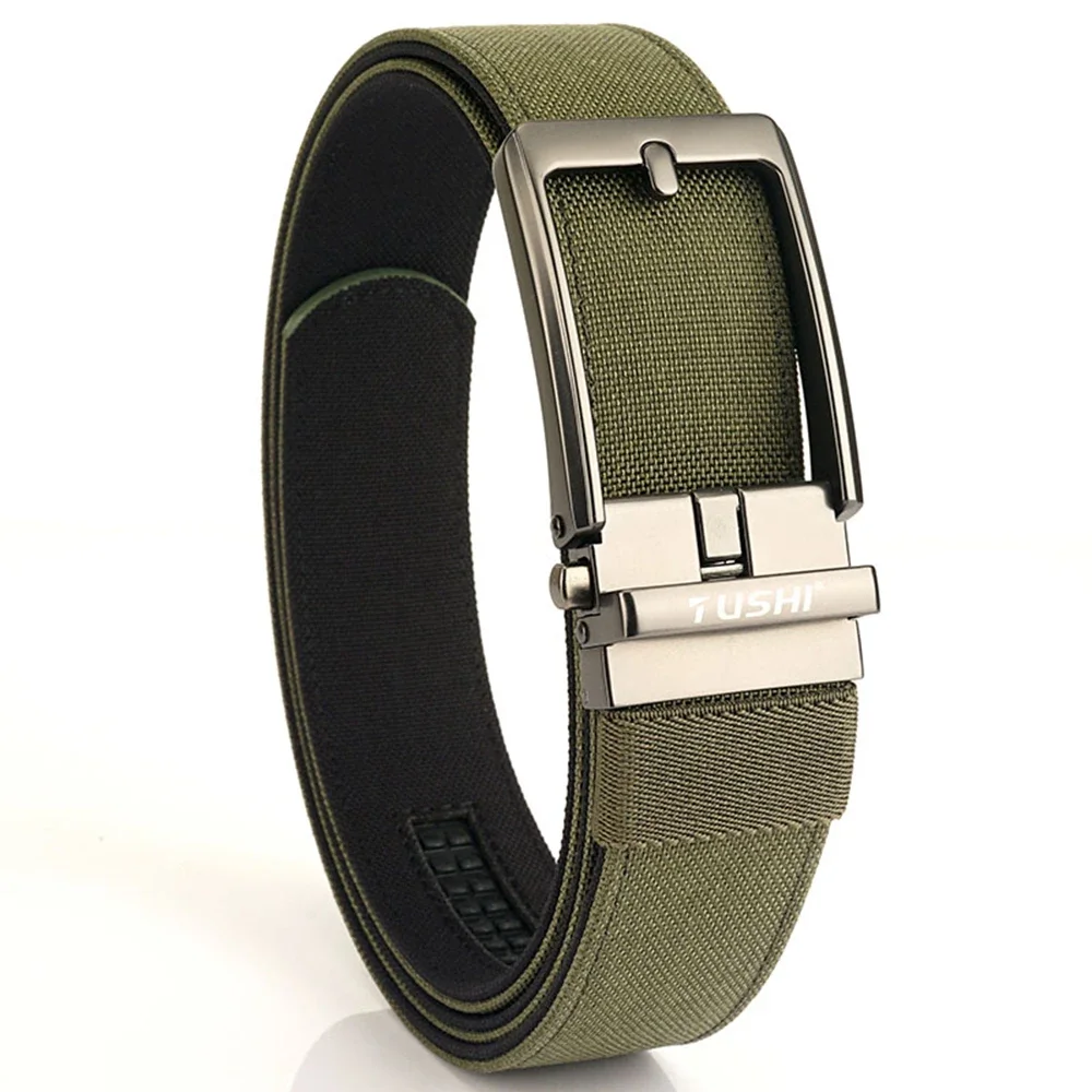 TUSHI Brand New 3.5 Wide Alloy Automatic Buckle Thickened Double-Layer Nylon Soft Mens Belt Versatile Casual Outdoor Pants Belt