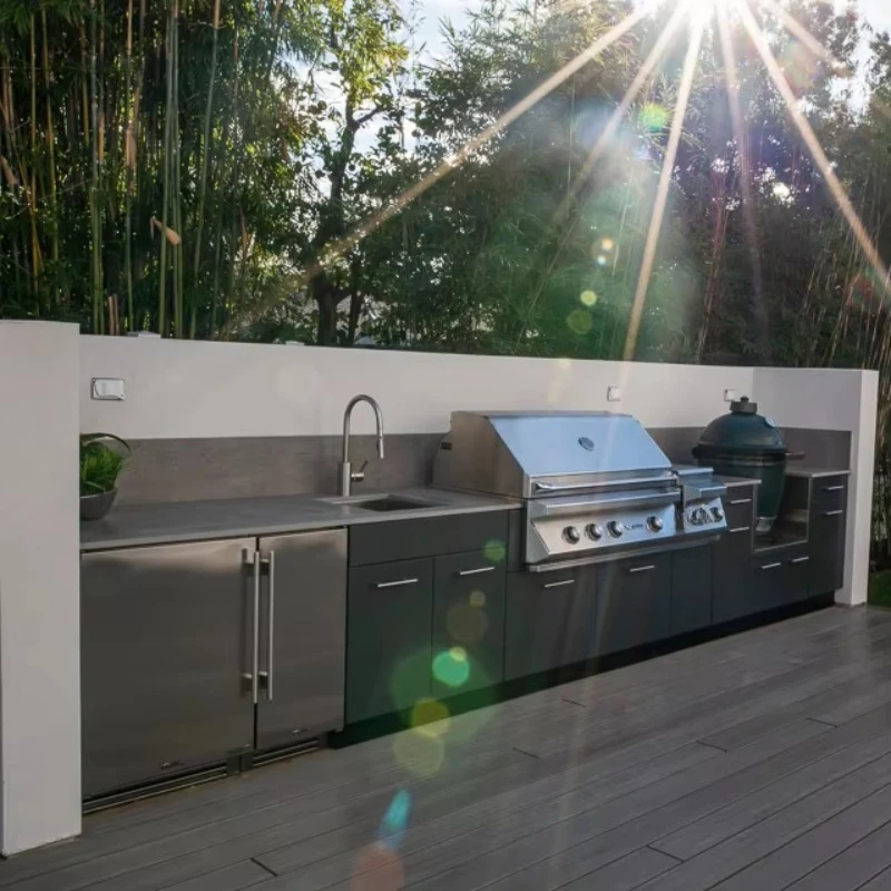 Luxury Stainless Steel Modern Kitchen Outdoor Kitchen Cabinet BBQ Grill Cart Cooking Island Set for Apartment Mall Sweet Home