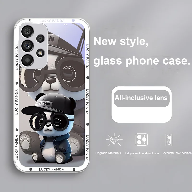 Panda with glasses for Samsung Galaxy Note 8 9 S10 Plus S20 S21 FE S23 Ultra A70 72 73 50 51 52 53 Tempered glass phone case