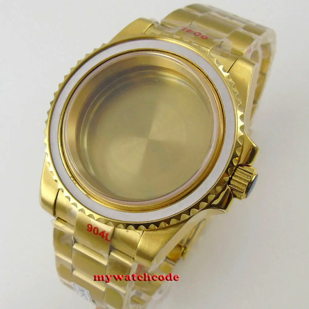 40mm Sapphire Glass Yellow Golden Plated Watch Case for NH35 NH36 2824 Miyota 8215 8205 movement