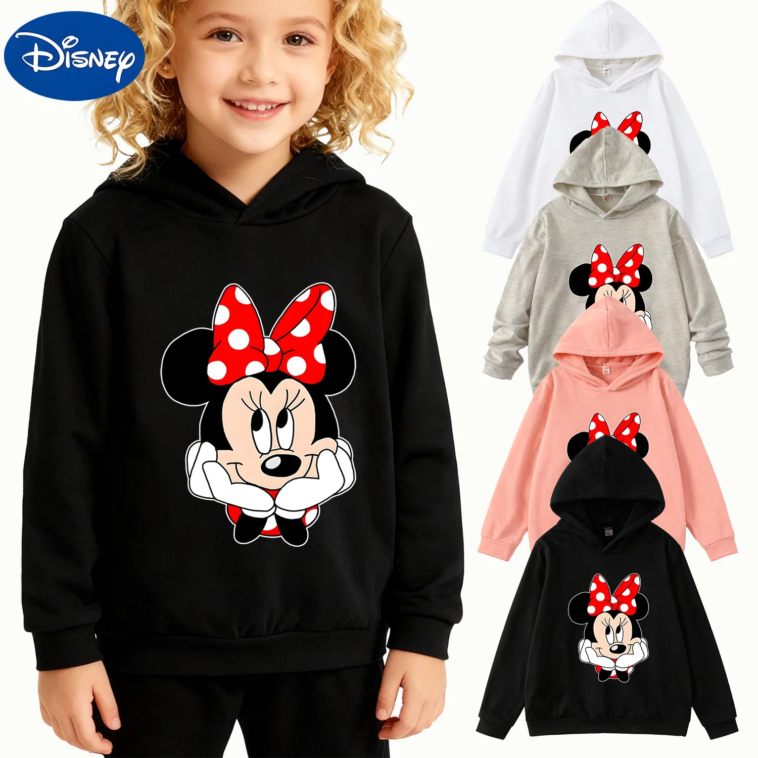

Детская толстовка в красный горошек Disney с Минни Маус, черный пуловер с длинными рукавами